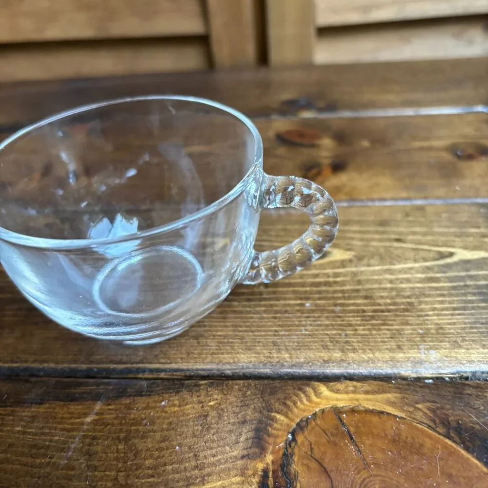 Vintage Clear Glass Teacups -‎ Set of 4 with Swirled Handles